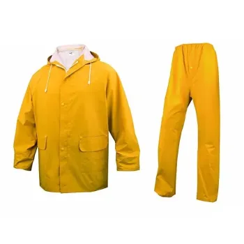 دلتا بلس EN304JAXG2 بدلة مطر من البوليستر المغطى بالبولي فينيل كلورايد على الوجهين صفراء