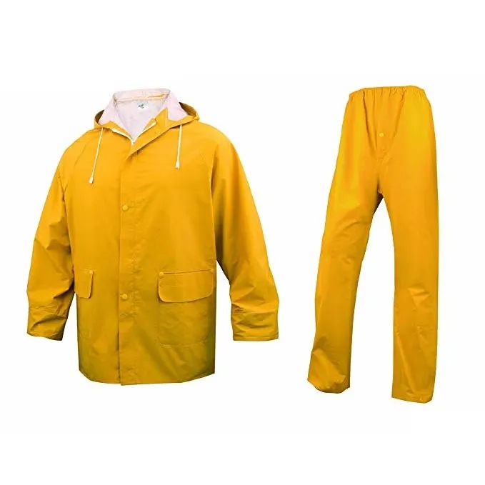 دلتا بلس EN304JAXG2 بدلة مطر من البوليستر المغطى بالبولي فينيل كلورايد على الوجهين صفراء
