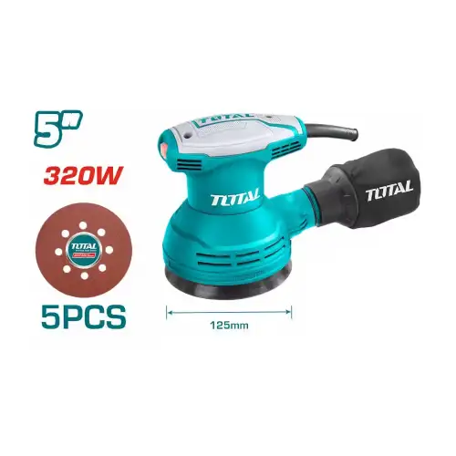 توتال TF2031256 صنفره دائرية 5 بوصة 320 وات + 5 فرخ صنفرة 