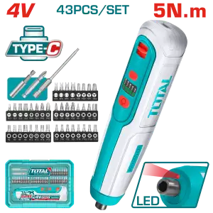   توتال TSDLI0403 مفك شحن 4 فولت 4 نيوتن بطارية داخلية +46 لقمة سن مفك