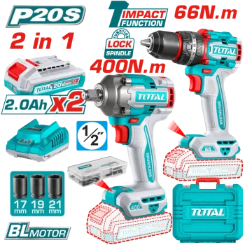 توتال TCKLI20275 طقم كومبو 20 فولت شنيور 66 نيوتن مع دريل 400 نيوتن  ½ بوصة
